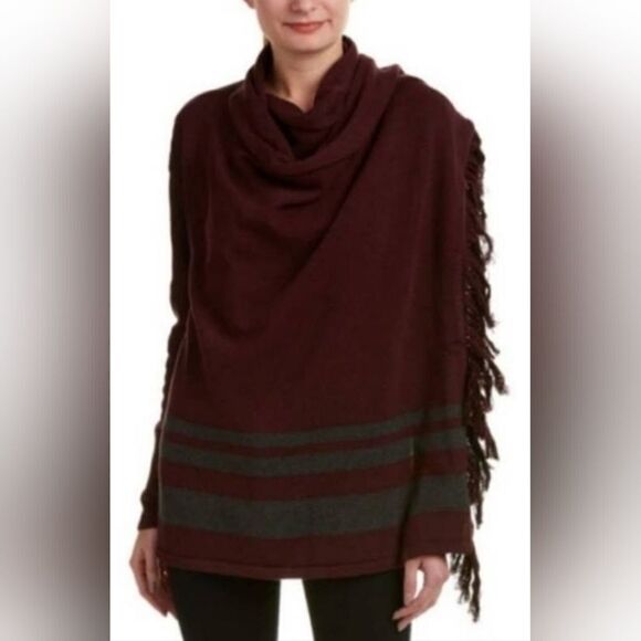 NWT Cabi Maroon & Gray Fringe Wrap Sweater (L) - Picture 2 of 7